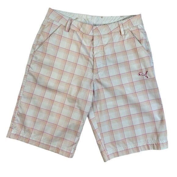 EUC PUMA Youth Boys White Orange Pink Plaid Golf Shorts - Size Large - Picture 2 of 7